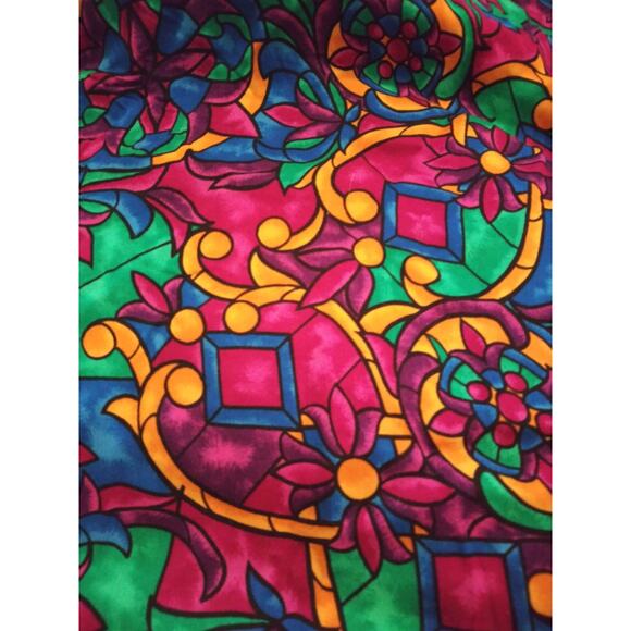 Vintage Colorful Abstract Floral Print Short Sleeve Blouse Stain Glass Sz Medium - Picture 4 of 4